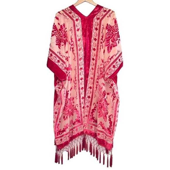 Free People Shawl, Coat, Tassel, Red/Cream, One Size - Picture 2 of 8